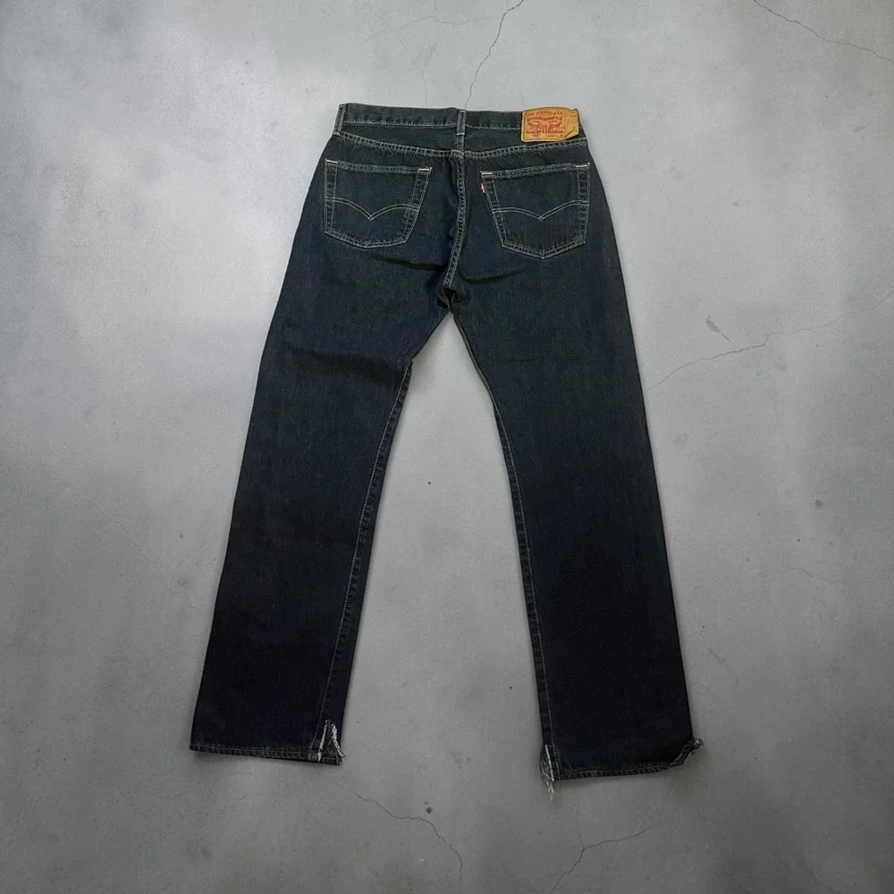 Levis 501 Original Fit Mens Dark Wash Indigo Button Fly Straight Leg Jeans 33x32
